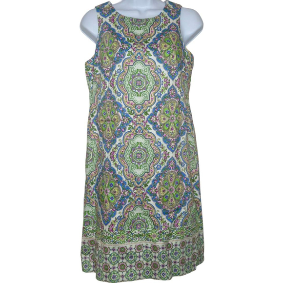 Women's London Times Dress Size 4 White Green Patterned Sleeveless - Picture 2 of 5